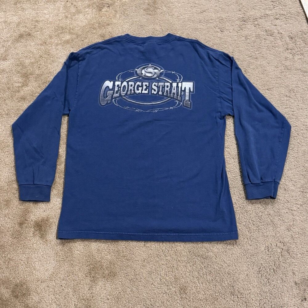 Vintage George Strait Barbed Wire Long Sleeve T Shirt L Y2K Country AAA Tag Blue